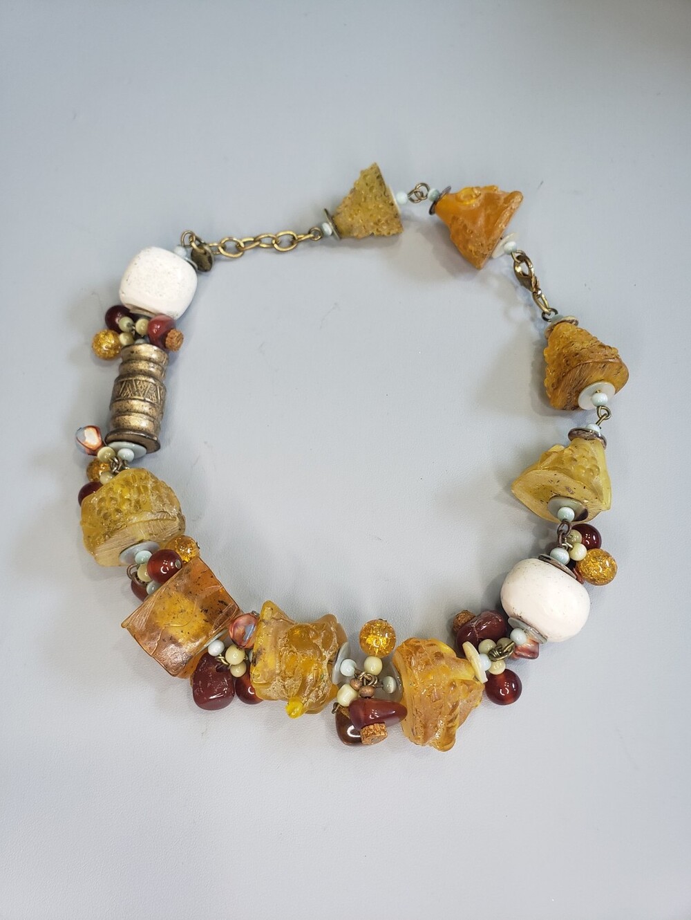 Handcrafted Amber-Tone Bead Statement Necklace - Women Jewelry